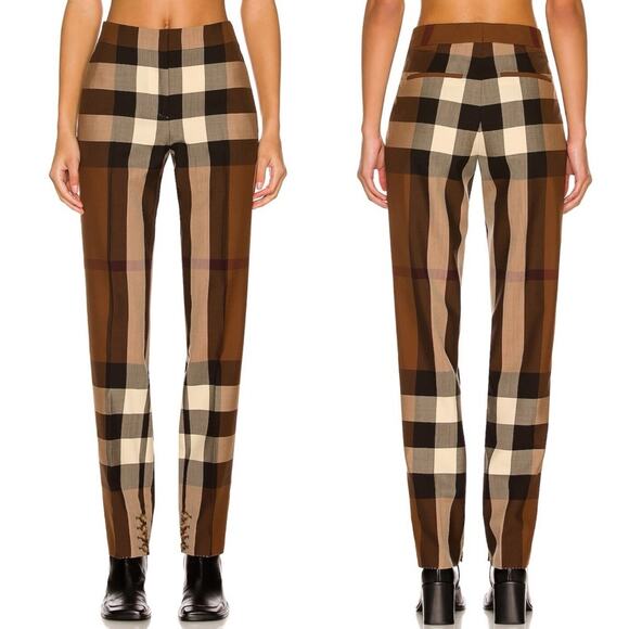 Burberry Aimie Tailored Check Print Button Hem Pant in Dark Birch Brown - Picture 4 of 17
